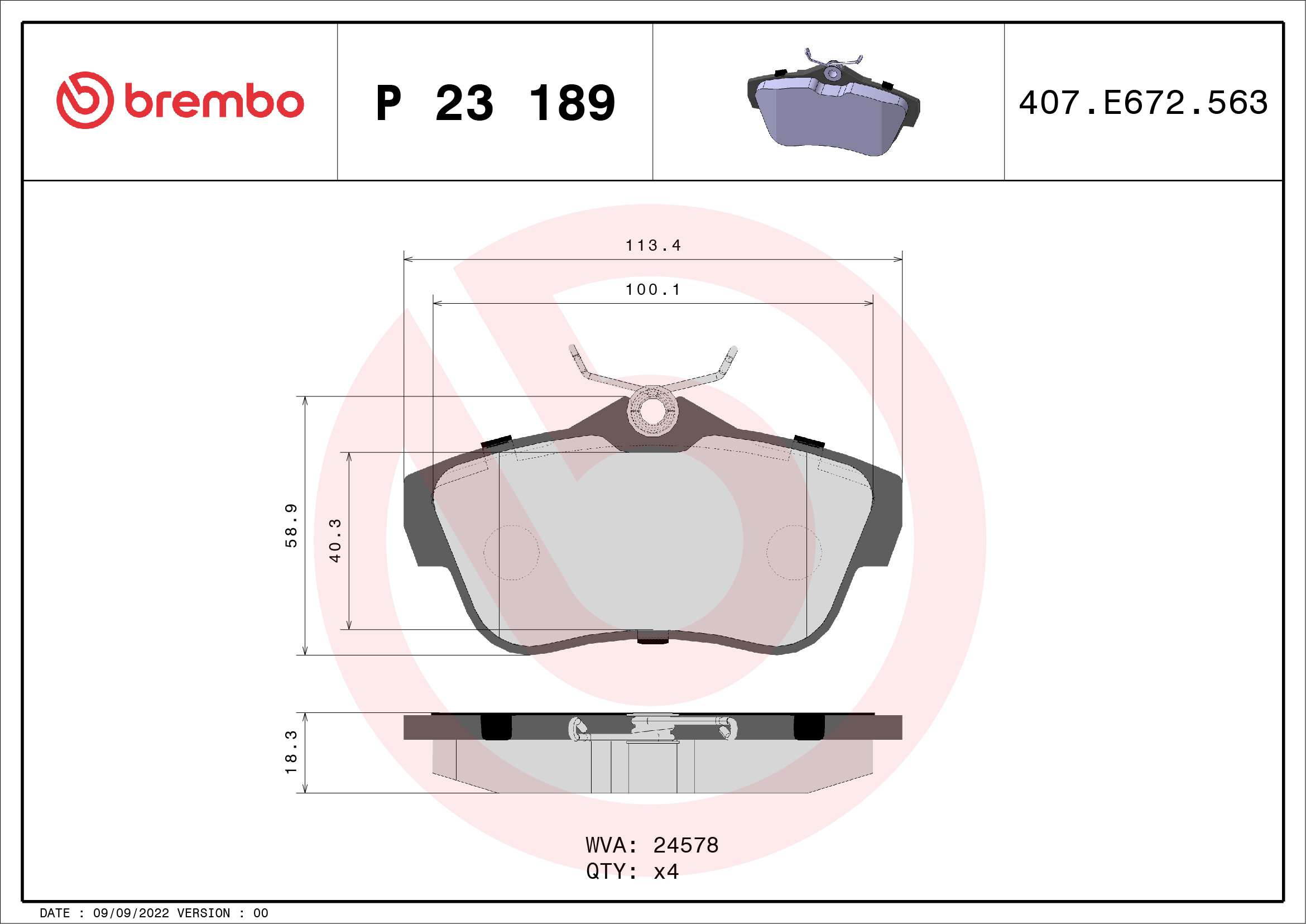 A.B.S. P 23 189 BREMBO Bremsbelagsatz, Scheibenbremse